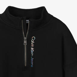 Calvin Klein Jeans-Teen Girls Black Cotton Logo Zip-Up Top | Childrensalon Outlet