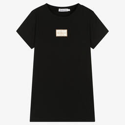 Calvin Klein Jeans-تيشيرت تينز بناتي قطن جيرسي مضلع لون أسود | Childrensalon Outlet