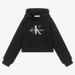 Calvin Klein Jeans-Teen Girls Black Crop Hoodie | Childrensalon Outlet