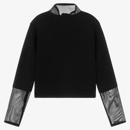 كالفين كلاين Jeans-سويتشيرت تينز بناتي قطن جيرسي لون أسود | Childrensalon Outlet