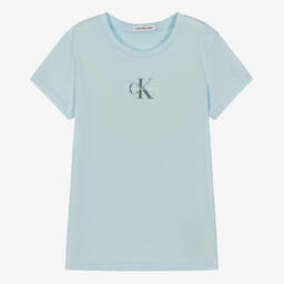Calvin Klein-Голубая хлопковая футболка с монограммой | Childrensalon Outlet