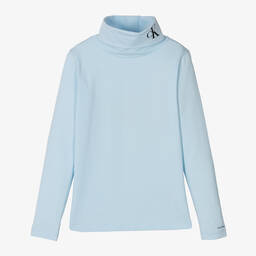 Calvin Klein-Teen Girls Blue Cotton Roll Neck Top | Childrensalon Outlet