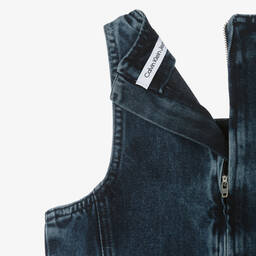 كالفين كلاين-فستان بطبعة مونوغرام قطن دنيم لون أزرق داكن | Childrensalon Outlet