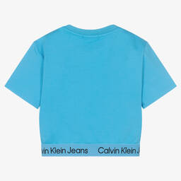 كالفين كلاين Jeans-تيشيرت قصير تينز بناتي فيسكوز جيرسي لون أزرق | Childrensalon Outlet