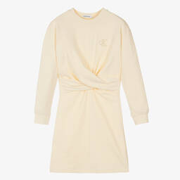 Calvin Klein-Teen Girls Deep Ivory Cotton Twist Dress | Childrensalon Outlet