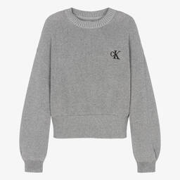 Calvin Klein-بلوفر مزيج قطن محبوك لون رمادي برّاق للمراهقات | Childrensalon Outlet