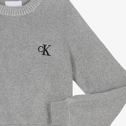 Calvin Klein-بلوفر مزيج قطن محبوك لون رمادي برّاق للمراهقات | Childrensalon Outlet