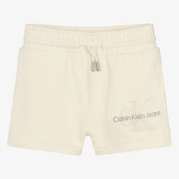 Calvin Klein-Teen Girls Ivory Cotton Monogram Shorts | Childrensalon Outlet