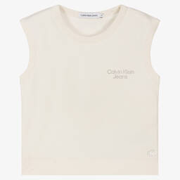 Calvin Klein Джинсы-Кремовый хлопковый топ для девочек-подростков | Childrensalon Outlet