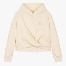 Calvin Klein-Кремовая хлопковая худи с узлом спереди | Childrensalon Outlet