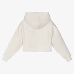 Calvin Klein Jeans-Teen Girls Ivory Crop Hoodie | Childrensalon Outlet