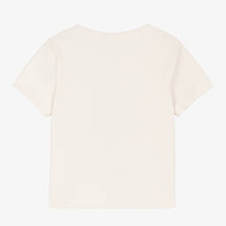 Calvin Klein Jeans-Teen Girls Ivory Ribbed Logo Badge T-Shirt | Childrensalon Outlet
