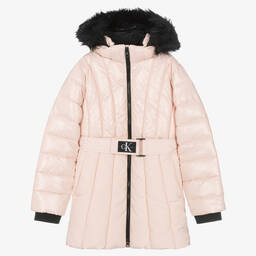 Calvin Klein-Teen Girls Pink Belted Puffer Coat | Childrensalon Outlet