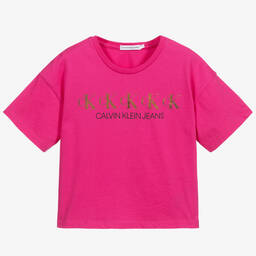 Calvin Klein Jeans-Teen Girls Pink Logo T-Shirt | Childrensalon Outlet
