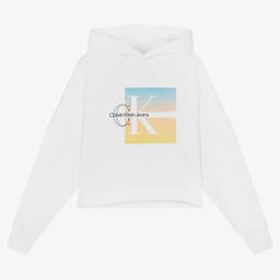 Calvin Klein-Teen Girls White Cotton Hoodie | Childrensalon Outlet