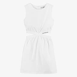 Calvin Klein-Teen Girls White Cotton Logo Tape Dress | Childrensalon Outlet