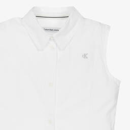 كالفين كلاين-فستان قميص قطن لون أبيض | Childrensalon Outlet