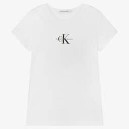 Calvin Klein-Teen Girls White Cotton T-Shirt | Childrensalon Outlet