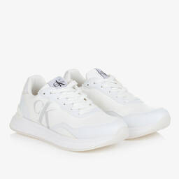 Calvin Klein-Teen Girls White Faux Leather Trainers | Childrensalon Outlet