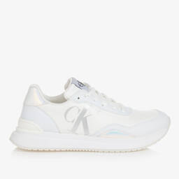 Calvin Klein-Teen Girls White Faux Leather Trainers | Childrensalon Outlet