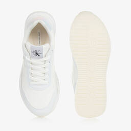 Calvin Klein-Teen Girls White Faux Leather Trainers | Childrensalon Outlet