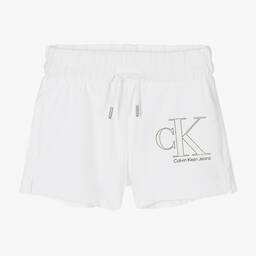 Calvin Klein Jeans-شورت تينز بناتي قطن جيرسي لون أبيض | Childrensalon Outlet