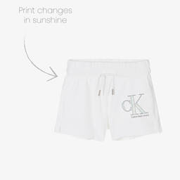 Calvin Klein Jeans-شورت تينز بناتي قطن جيرسي لون أبيض | Childrensalon Outlet