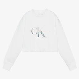 Calvin Klein Jeans-Teen Girls White Sweatshirt | Childrensalon Outlet