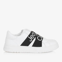 Calvin Klein-Teen White & Black Faux Leather Trainers | Childrensalon Outlet