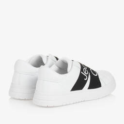 Calvin Klein-Teen White & Black Faux Leather Trainers | Childrensalon Outlet