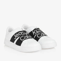 Calvin Klein-Teen White & Black Faux Leather Trainers | Childrensalon Outlet