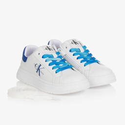 Calvin Klein Jeans-Teen White & Blue Logo Trainers | Childrensalon Outlet