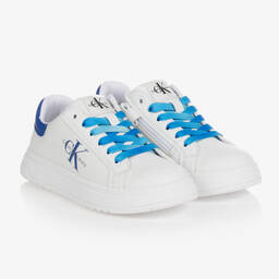 Calvin Klein Jeans-Teen White & Blue Logo Trainers | Childrensalon Outlet