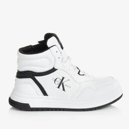 Calvin Klein-Teen White Faux Leather High Top Trainers | Childrensalon Outlet