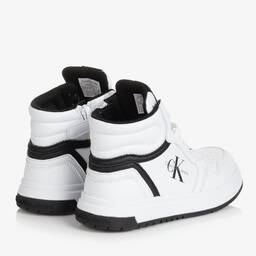 Calvin Klein-Teen White Faux Leather High Top Trainers | Childrensalon Outlet