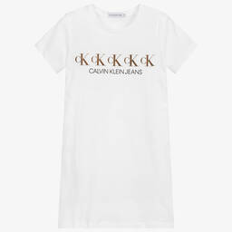 Calvin Klein Jeans-Teen White Logo T-Shirt Dress | Childrensalon Outlet