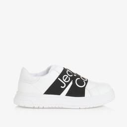 Calvin Klein-White & Black Faux Leather Trainers | Childrensalon Outlet