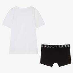 Calvin Klein-White & Black Pyjama Shorts Set | Childrensalon Outlet
