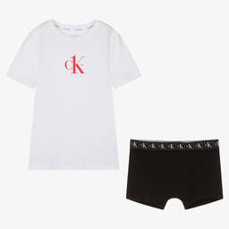 Calvin Klein-White & Black Pyjama Shorts Set | Childrensalon Outlet