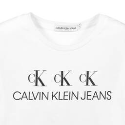Calvin Klein Jeans-White Cotton Logo T-Shirt | Childrensalon Outlet