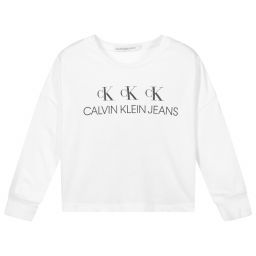 Calvin Klein Jeans-White Cotton Logo T-Shirt | Childrensalon Outlet