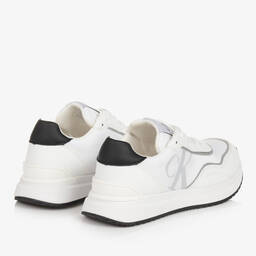 Calvin Klein-White Faux Leather Lace-Up Trainers | Childrensalon Outlet