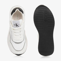 Calvin Klein-White Faux Leather Lace-Up Trainers | Childrensalon Outlet