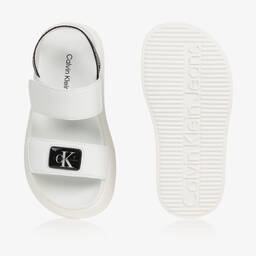 Calvin Klein Jeans-White Faux Leather Logo Sandals | Childrensalon Outlet