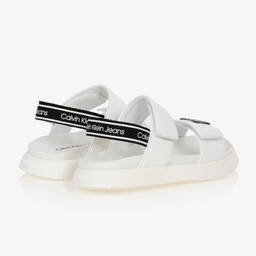 Calvin Klein Jeans-White Faux Leather Logo Sandals | Childrensalon Outlet