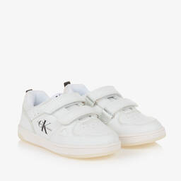 كالفين كلاين-ترينرز بشريط لاصق جلد صناعي لون أبيض | Childrensalon Outlet