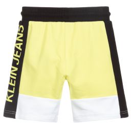 Calvin Klein Jeans-شورت قطن ومودال لون أصفر وأسود للأولاد | Childrensalon Outlet