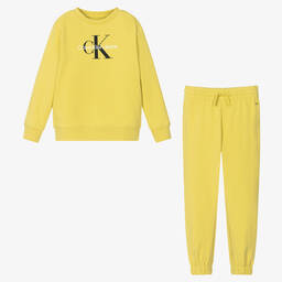 Calvin Klein Jeans-Yellow Cotton Logo Tracksuit | Childrensalon Outlet