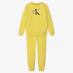 Calvin Klein Jeans-Yellow Cotton Logo Tracksuit | Childrensalon Outlet