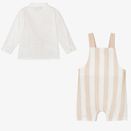 Caramelo Kids-Бежевая рубашка и полукомбинезон в полоску | Childrensalon Outlet